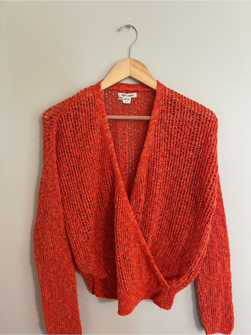 Billabong Open-Knit V-Neck Sweater in Vibrant Orange